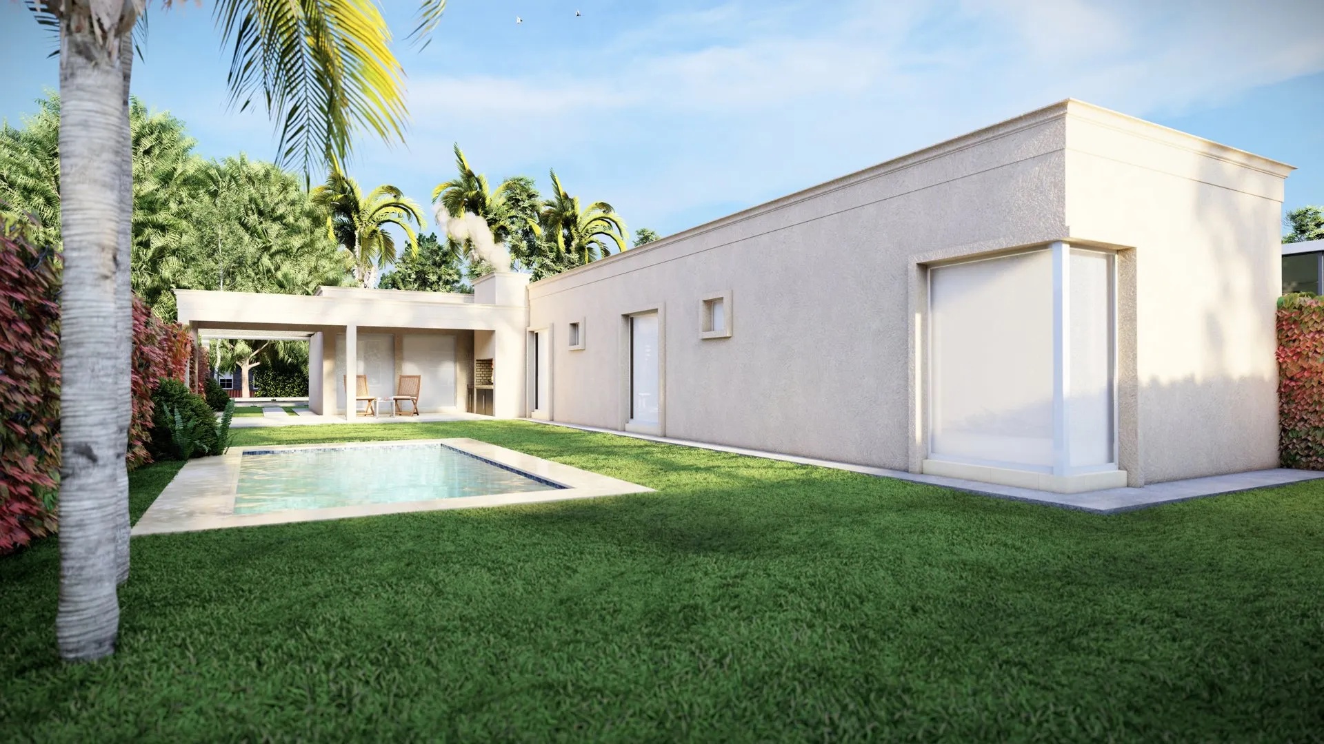 Casa CR: volumen blanco y pileta