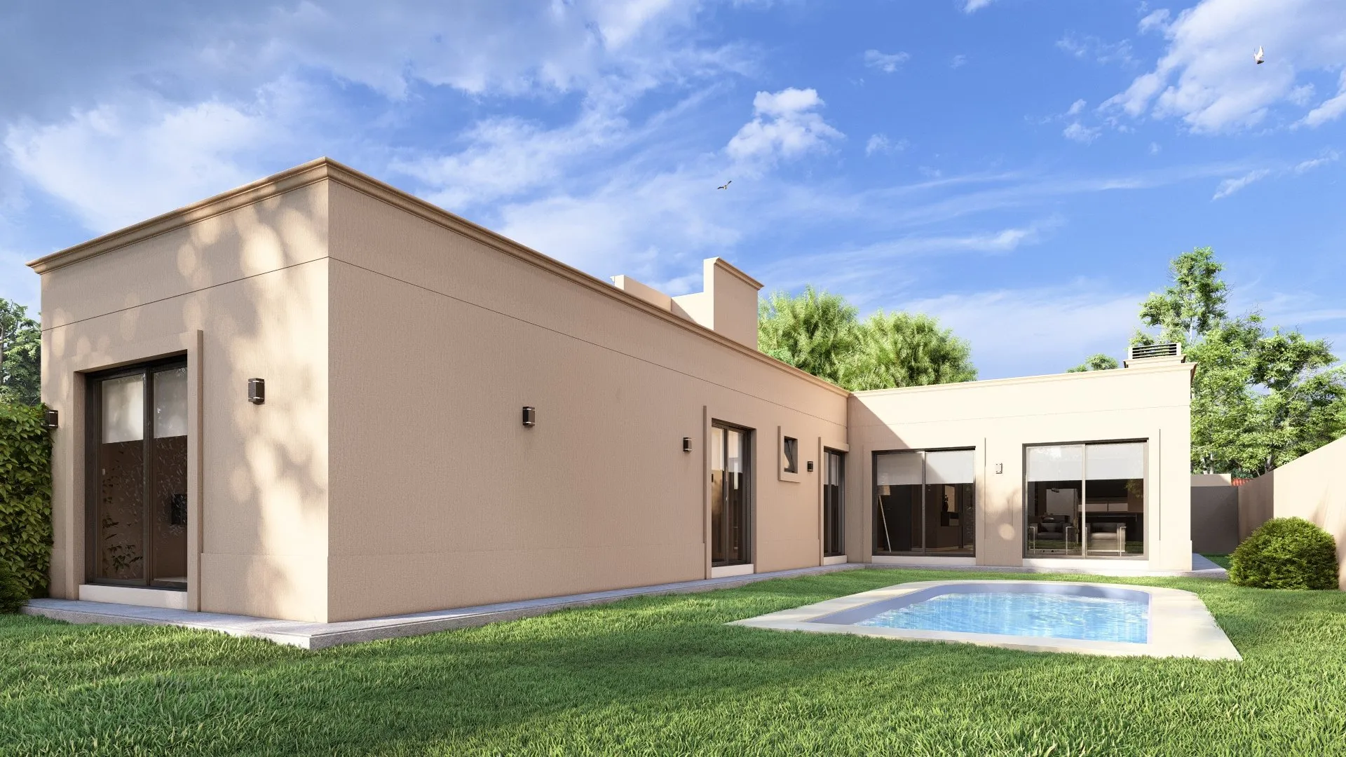 Casa FG: volumen y pileta en el jardín