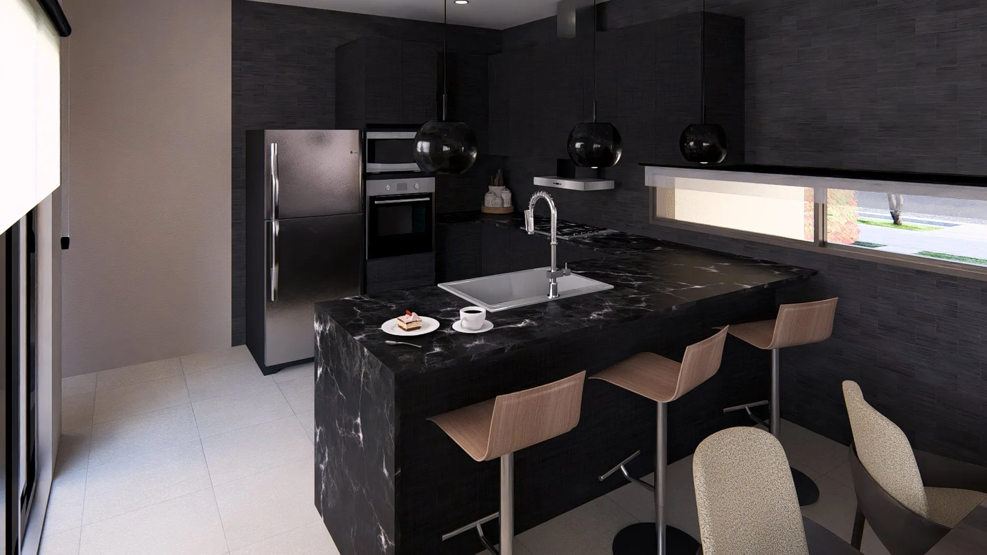 Casa MS: cocina con isla